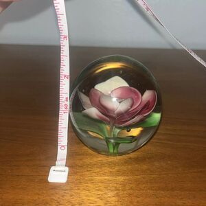 Pink Rose Glass Paperweight by Dynasty Gallery